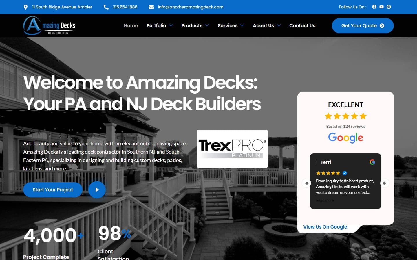 Amazing Decks website and brand — an outdoor-living and deck builder client SF Web Tech runs local SEO for
